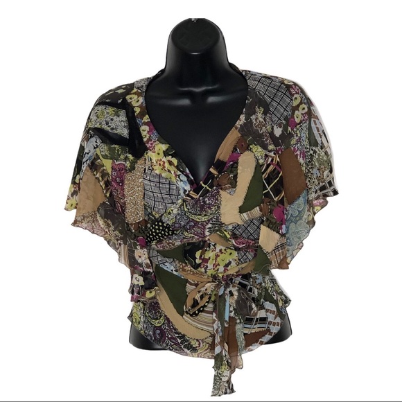 BCBGMAXAZRIA silk flutter sleeve wrap top | XS - Picture 1 of 7
